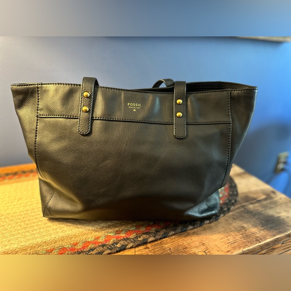 Large black fossil tote